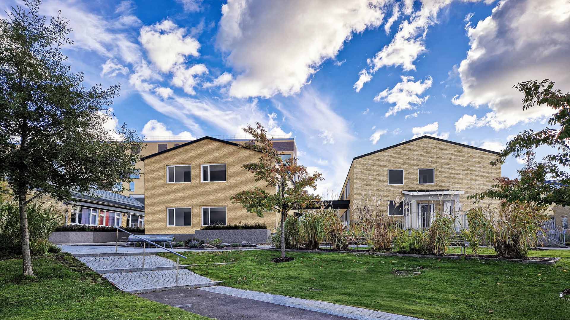 Partille anpassat gymnasium, vy från park